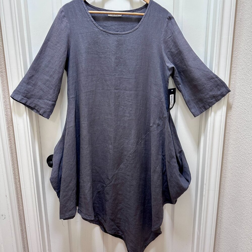 Bryn Walker Naida Women's Tunic Shirt Midi Dress Size XS Gray Boho Lagenlook NEW